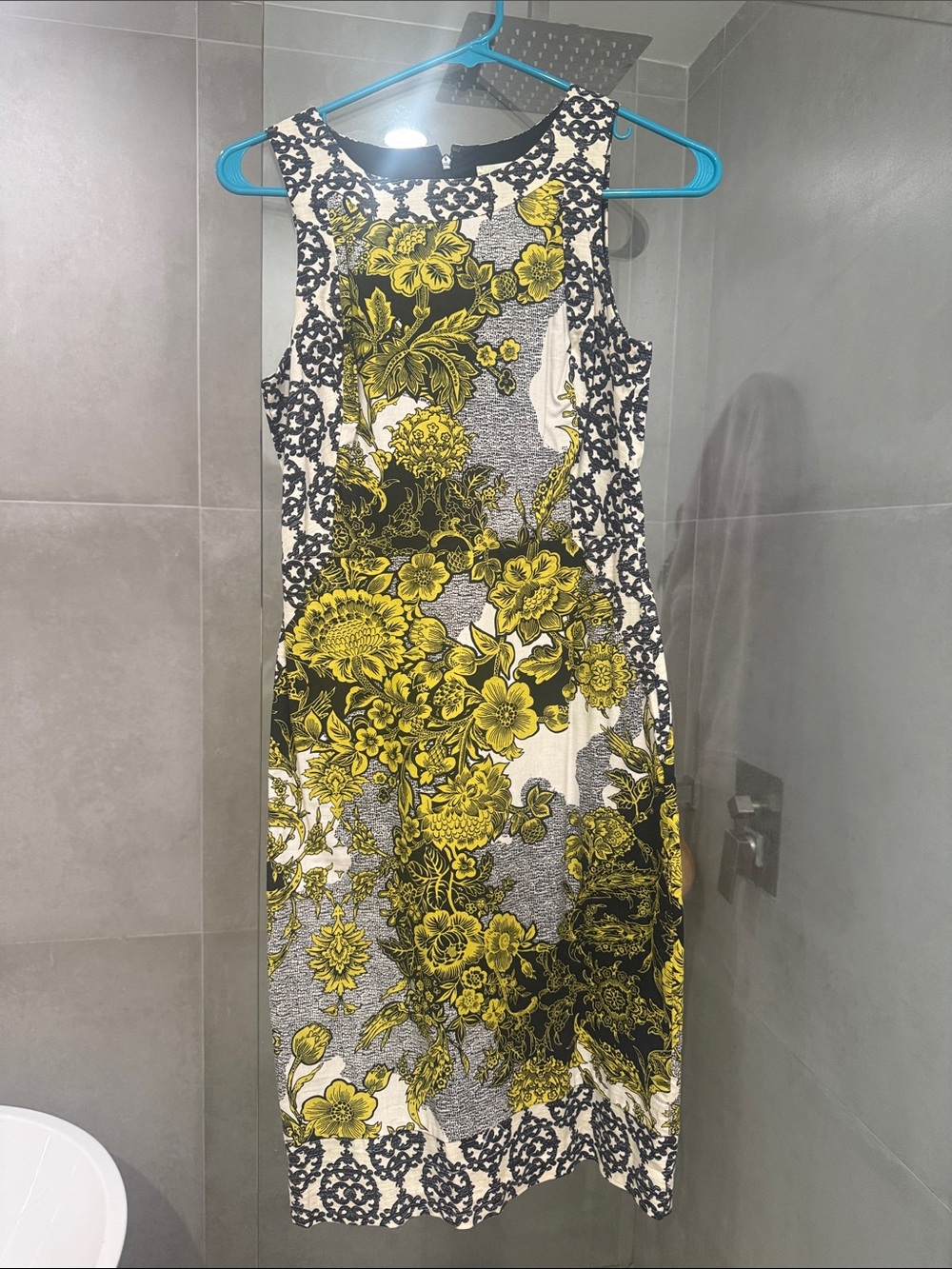 Anthropologie Sleeveless Floral Midi Dress in Yellow, Black, and White